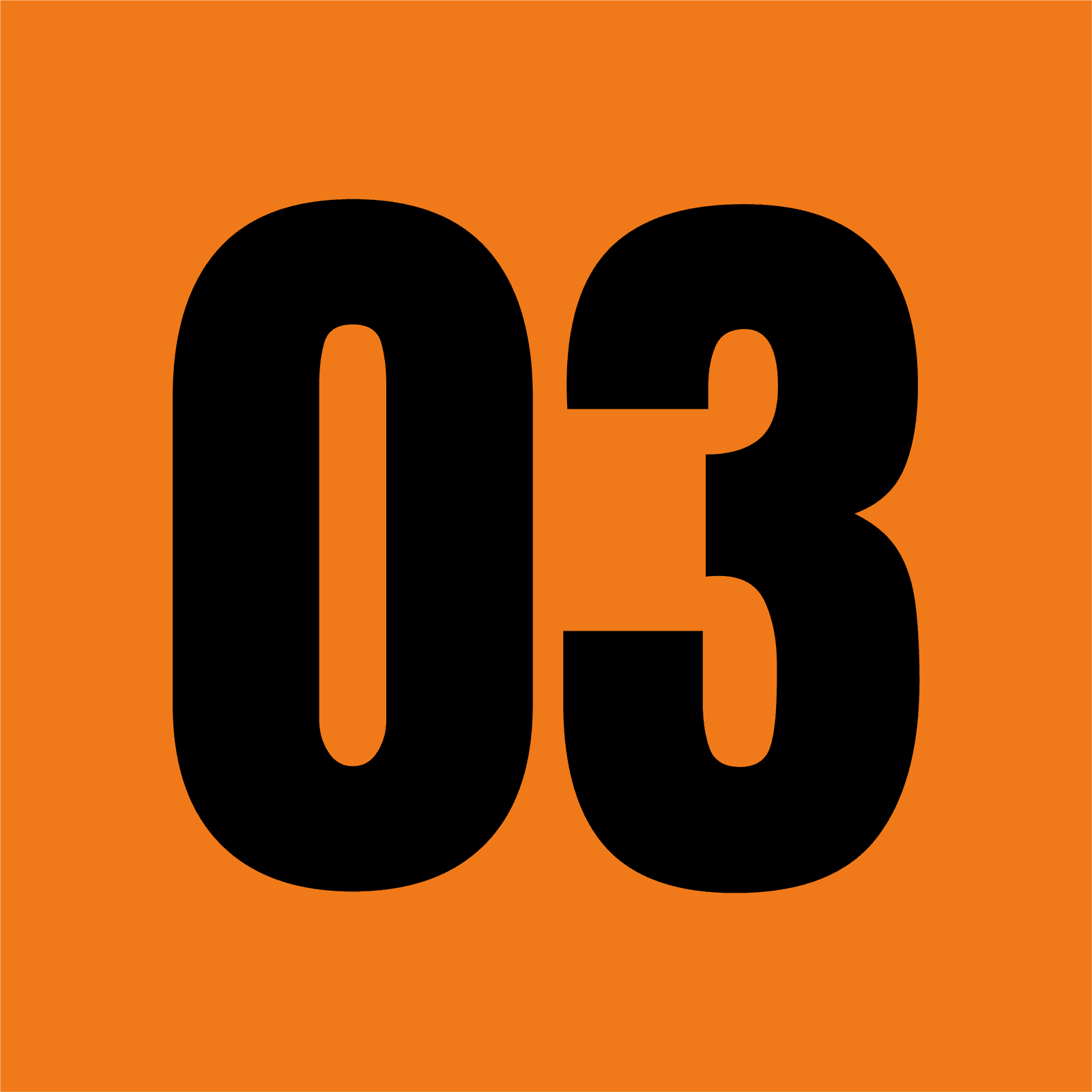 Industrial safety warning sign with large "03" on orange background, indicating caution or hazard alert. Ideal for safety instructions in industrial or manufacturing environments.
