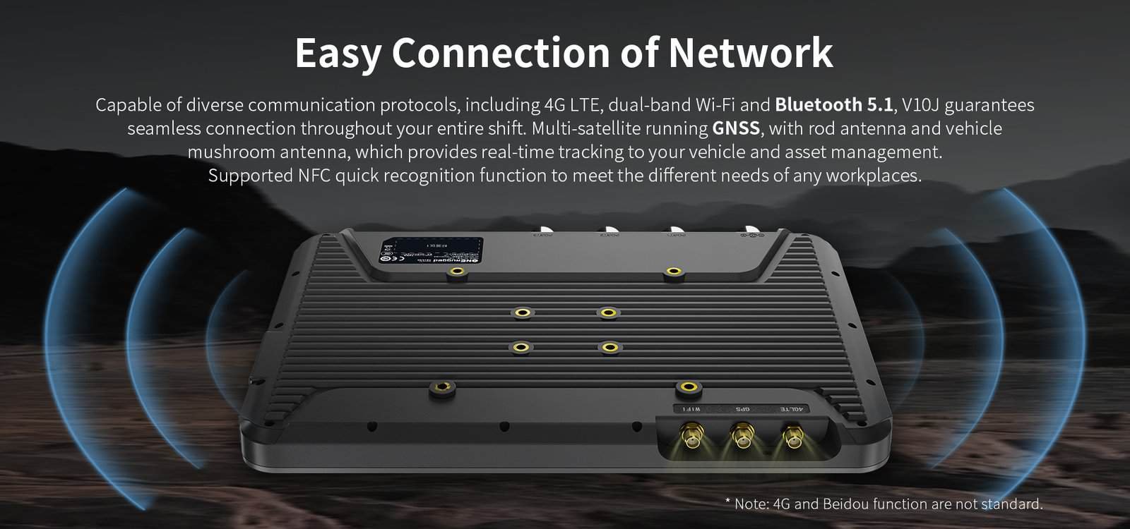 4. Rugged industrial mobile computer with 4G LTE, dual-band Wi-Fi, Bluetooth 5.1, GNSS multi-satellite tracking, and NFC quick recognition for seamless enterprise connectivity and asset management.