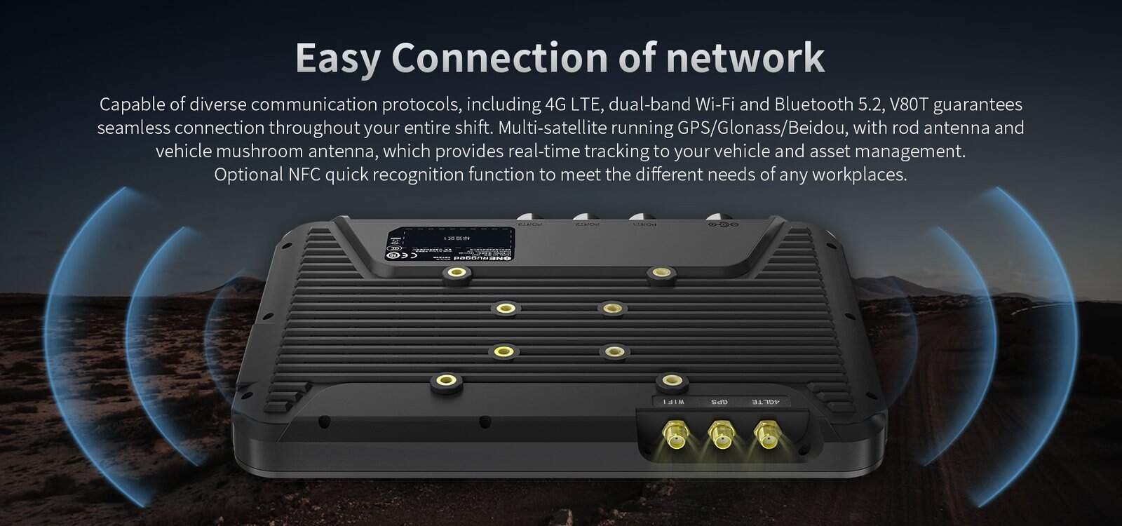 High-performance industrial computer with 4G LTE, dual Wi-Fi, and GPS for seamless connectivity, vehicle tracking, and asset management in enterprise environments.