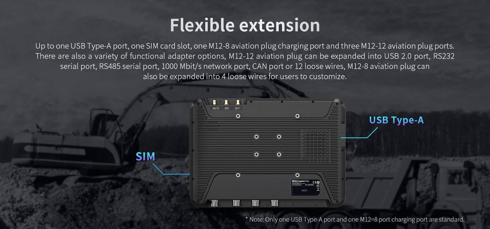 High-resolution industrial computer with multiple ports, including USB Type-A and SIM slot, designed for rugged environments and advanced connectivity solutions.