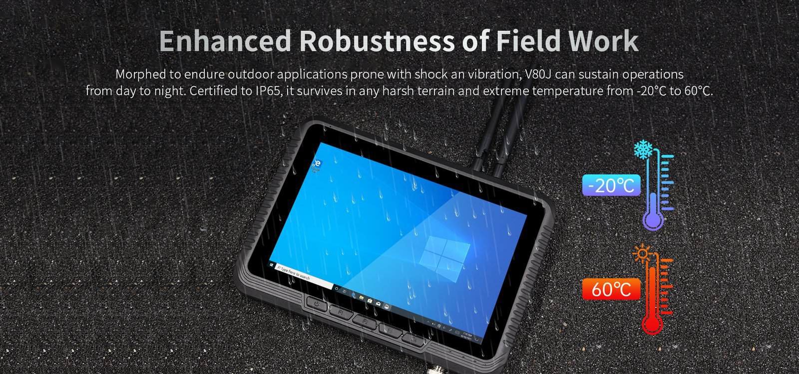 Waterproof rugged industrial tablet withstands harsh outdoor conditions for field work.