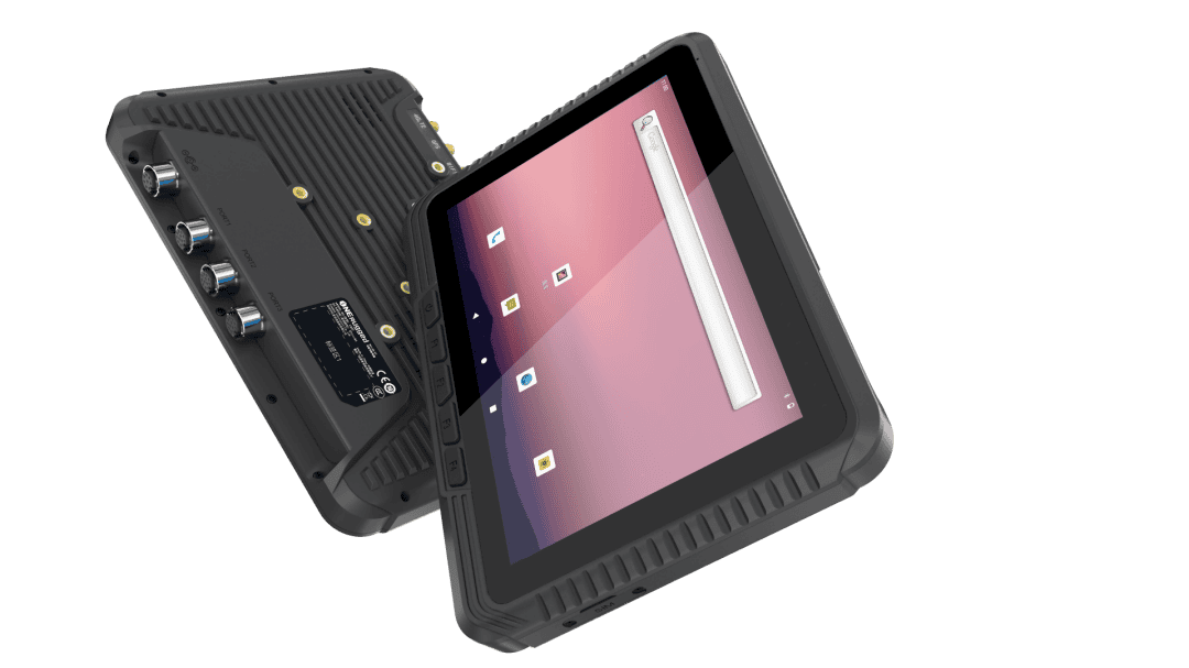 Rugged industrial tablet with touchscreen display for industrial automation and fieldwork.