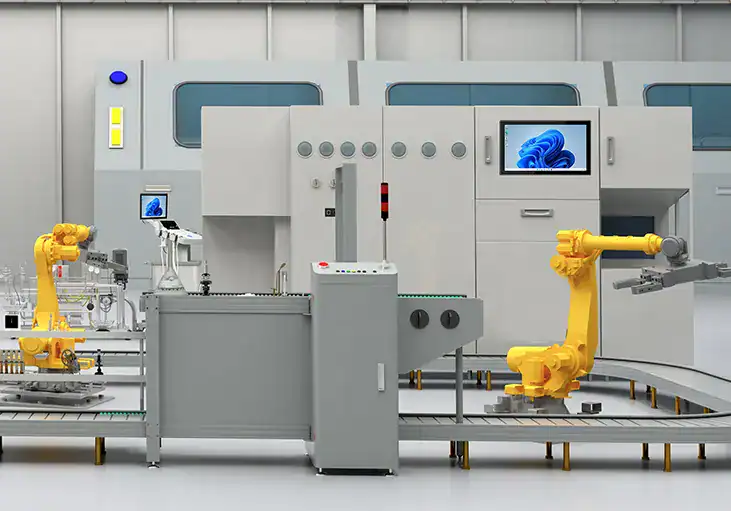 Advanced industrial automation equipment with robotic arms for manufacturing processes.