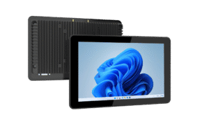 Emdoor IPC industrial panel PC with a sleek black design and a high-resolution touchscreen display, ideal for industrial automation and embedded computing applications.