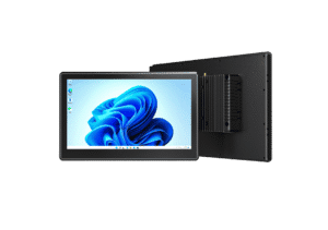 Emdoor IPC industrial panel PC with a 10.1-inch touchscreen display, black casing, and rear mounting options, ideal for industrial automation and embedded applications.