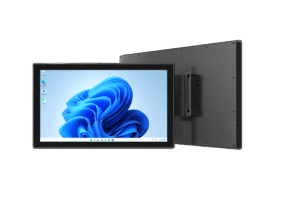 Emdoor IPC industrial panel PC with a 10.1-inch touchscreen display, black frame, and rear mounting options, ideal for industrial automation and embedded applications.