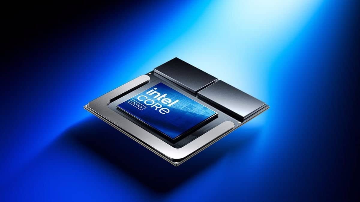 High-performance computer processor with Intel Core Ultra technology, showcasing advanced chip design and processing power for optimal computing performance.