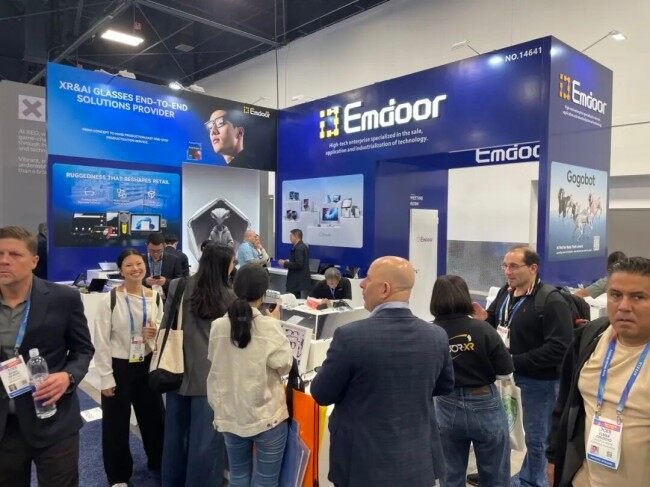 Emdoor Group booth at CES 2026 Las Vegas featuring Emdoor Info, Emdoor Digital, and EmdoorVR logos.