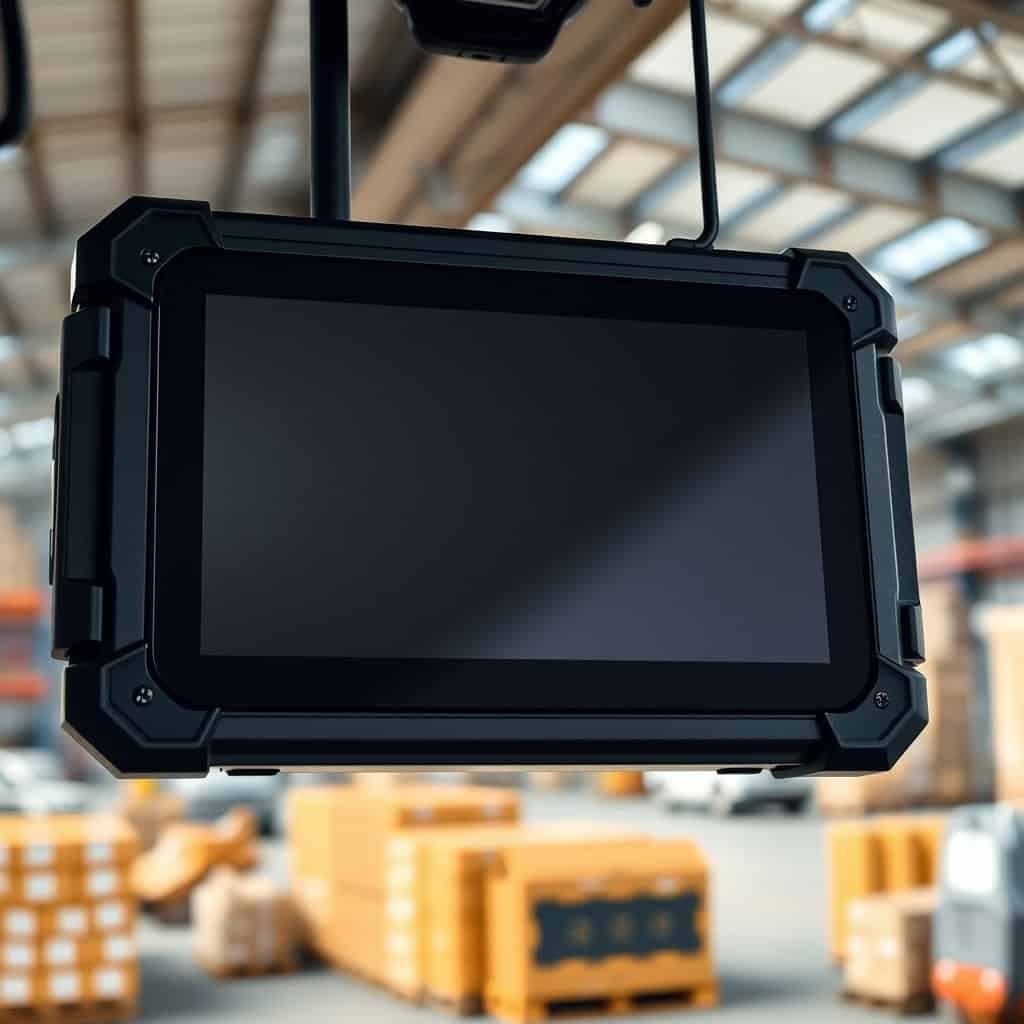 Rugged industrial tablet with durable casing and large display, suitable for warehouse and logistics environments.