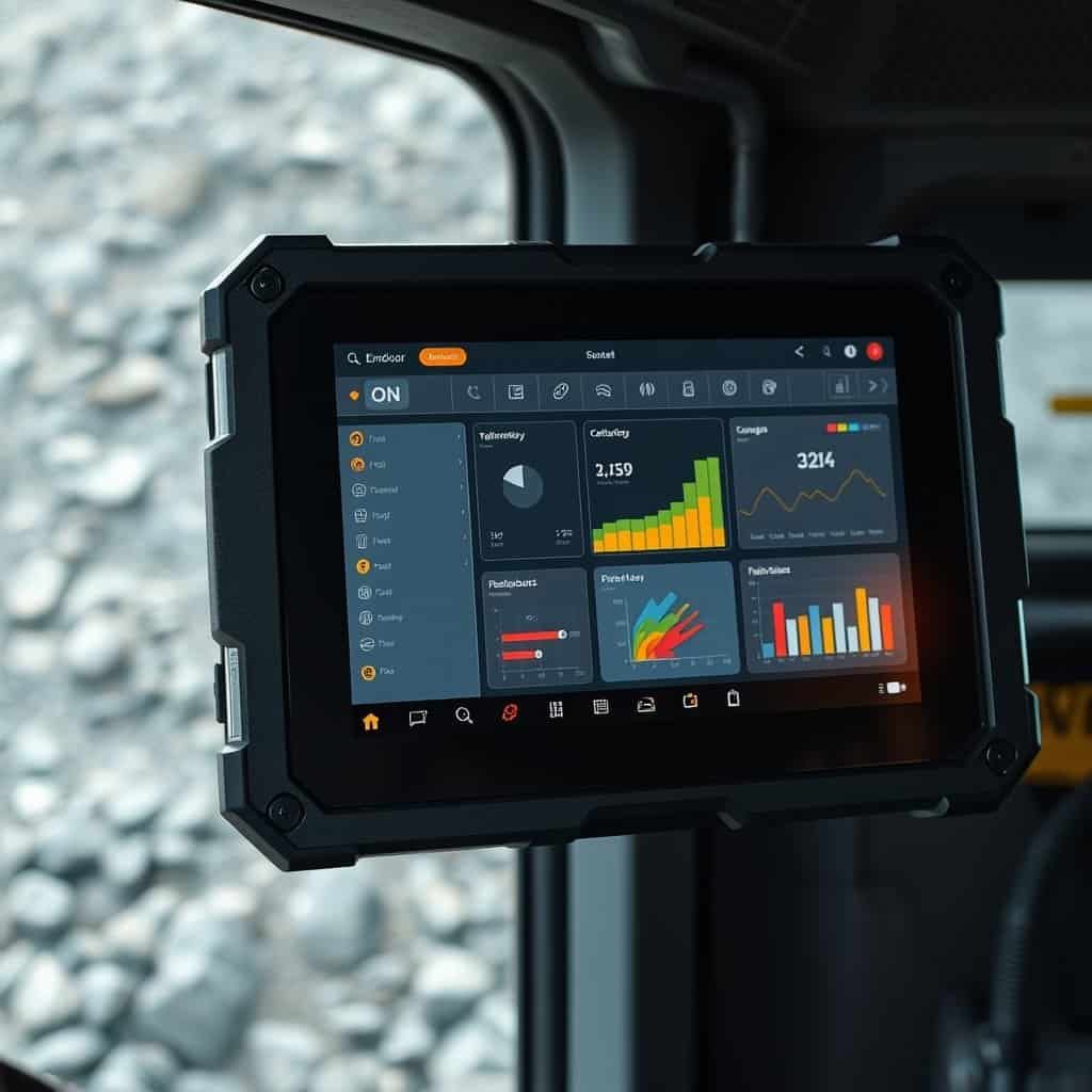 Emdoor vehicle-mounted computer in mining excavator showing telemetry graphs