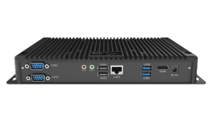Industrial embedded computer with multiple USB ports, HDMI, LAN, and serial interfaces, designed for industrial automation and IoT applications.