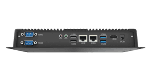 Industrial embedded computer with multiple USB ports, HDMI, LAN, and serial interfaces for automation and control applications.